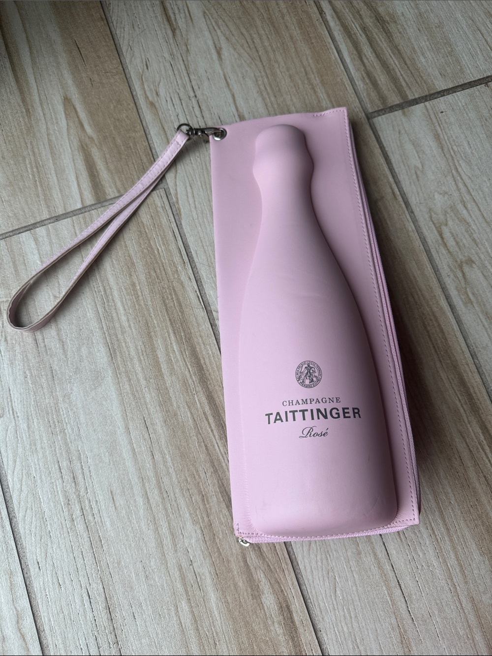 Taittinger Rosé Champagne Pink Insulated Bottle Cooler Bag Wristlet